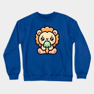 Kawaii Lion Eating Ice Cream Crewneck Sweatshirt